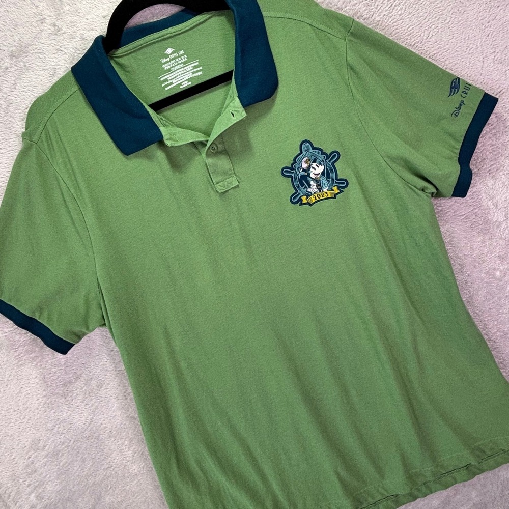 Disney Mens Polo XL Green 2023 Cruise Line Captain Mickey Embroidered Shirt